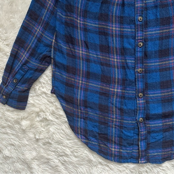 Anthropologie Top Isadora Button-Back Tunic Long Sleeve Plaid Blue M - Picture 8 of 13